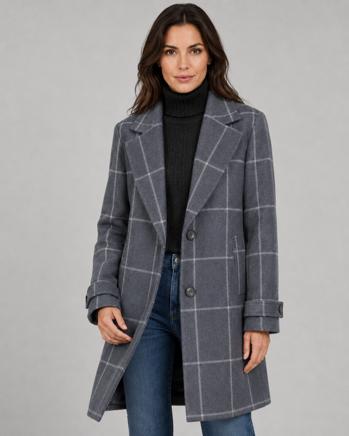 Delphine | Windowpane Check Tailored Coat