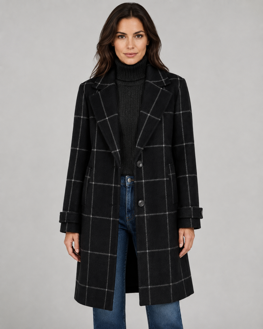 Delphine | Windowpane Check Tailored Coat