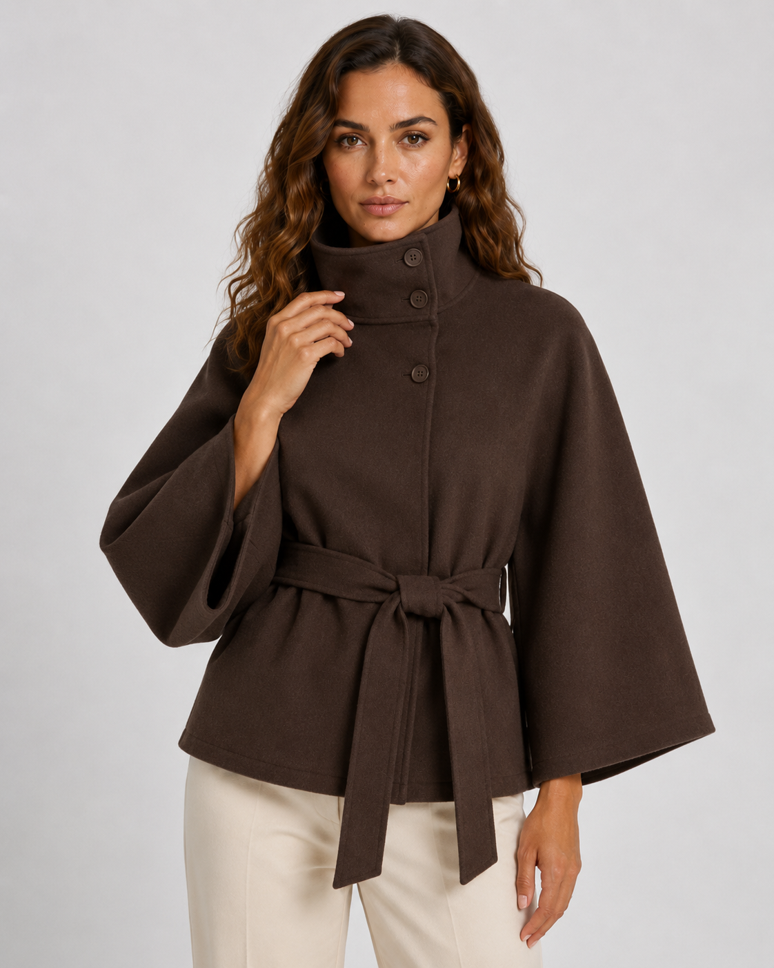 Ramona | Belted Funnel Neck Cape