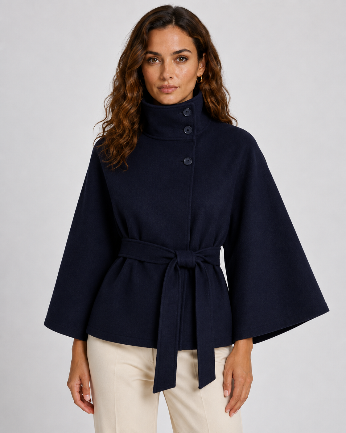 Ramona | Belted Funnel Neck Cape