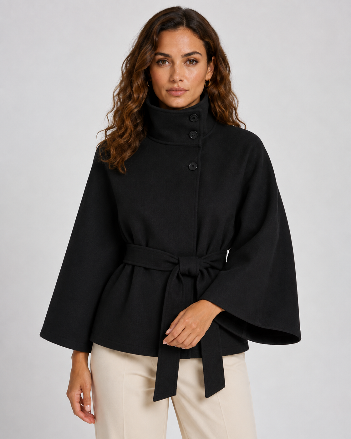 Ramona | Belted Funnel Neck Cape
