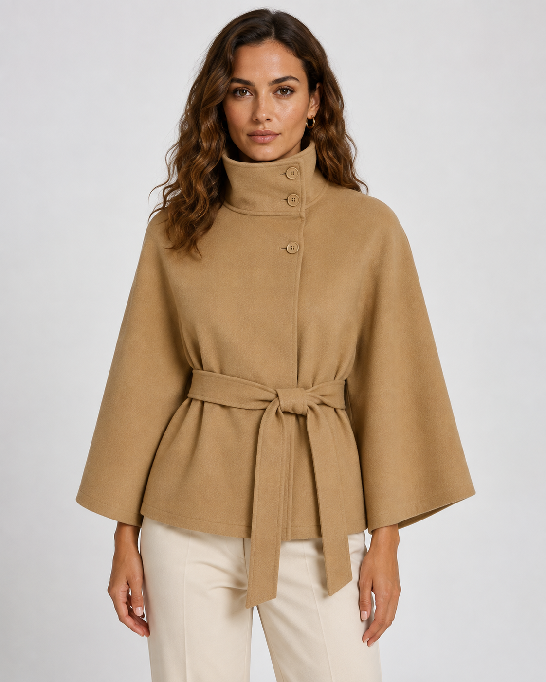 Ramona | Belted Funnel Neck Cape