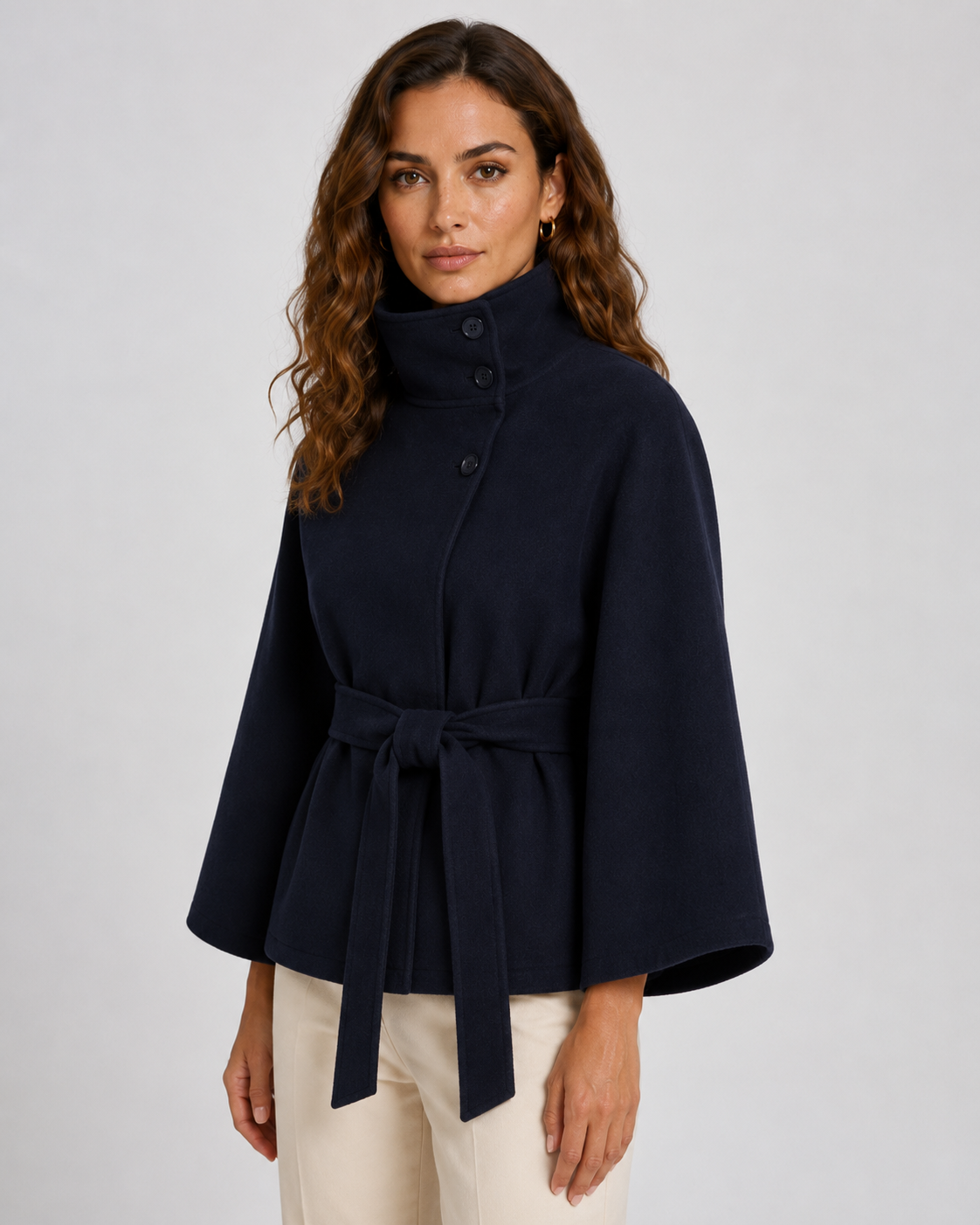 Ramona | Belted Funnel Neck Cape