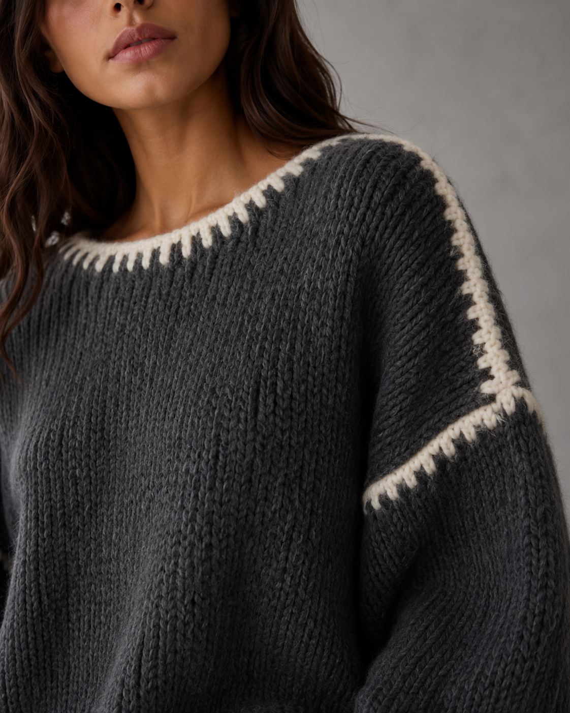 Helena | Contrast Stitch Chunky Knit Sweater