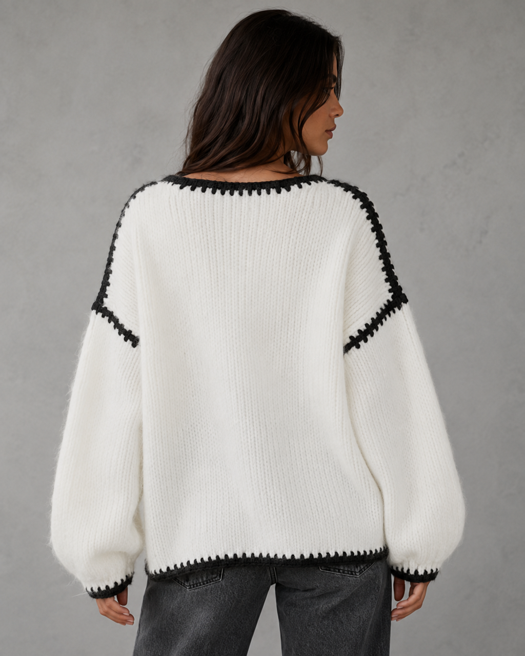 Helena | Contrast Stitch Chunky Knit Sweater
