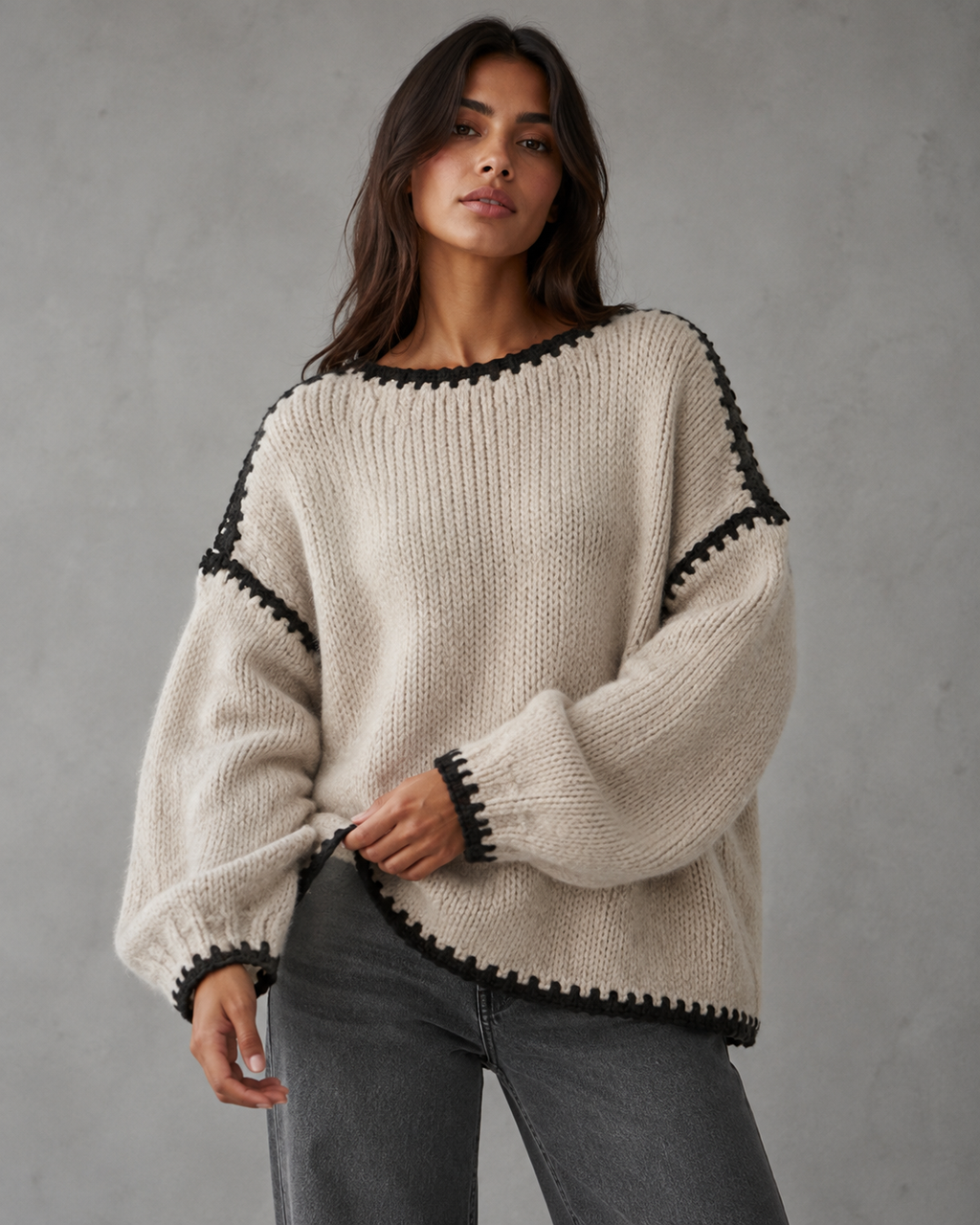 Helena | Contrast Stitch Chunky Knit Sweater