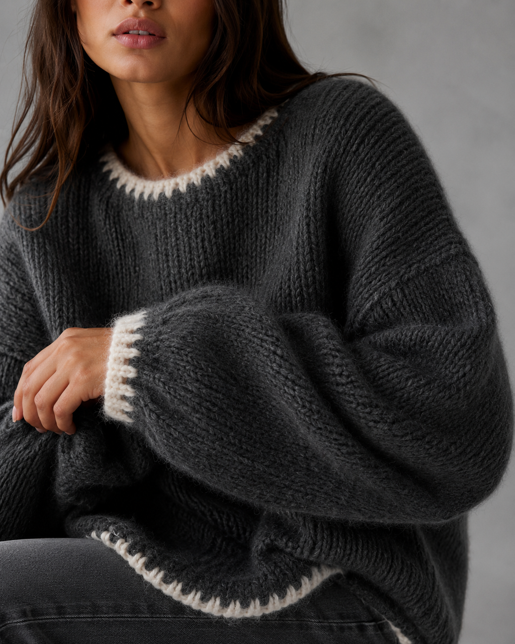 Helena | Contrast Stitch Chunky Knit Sweater