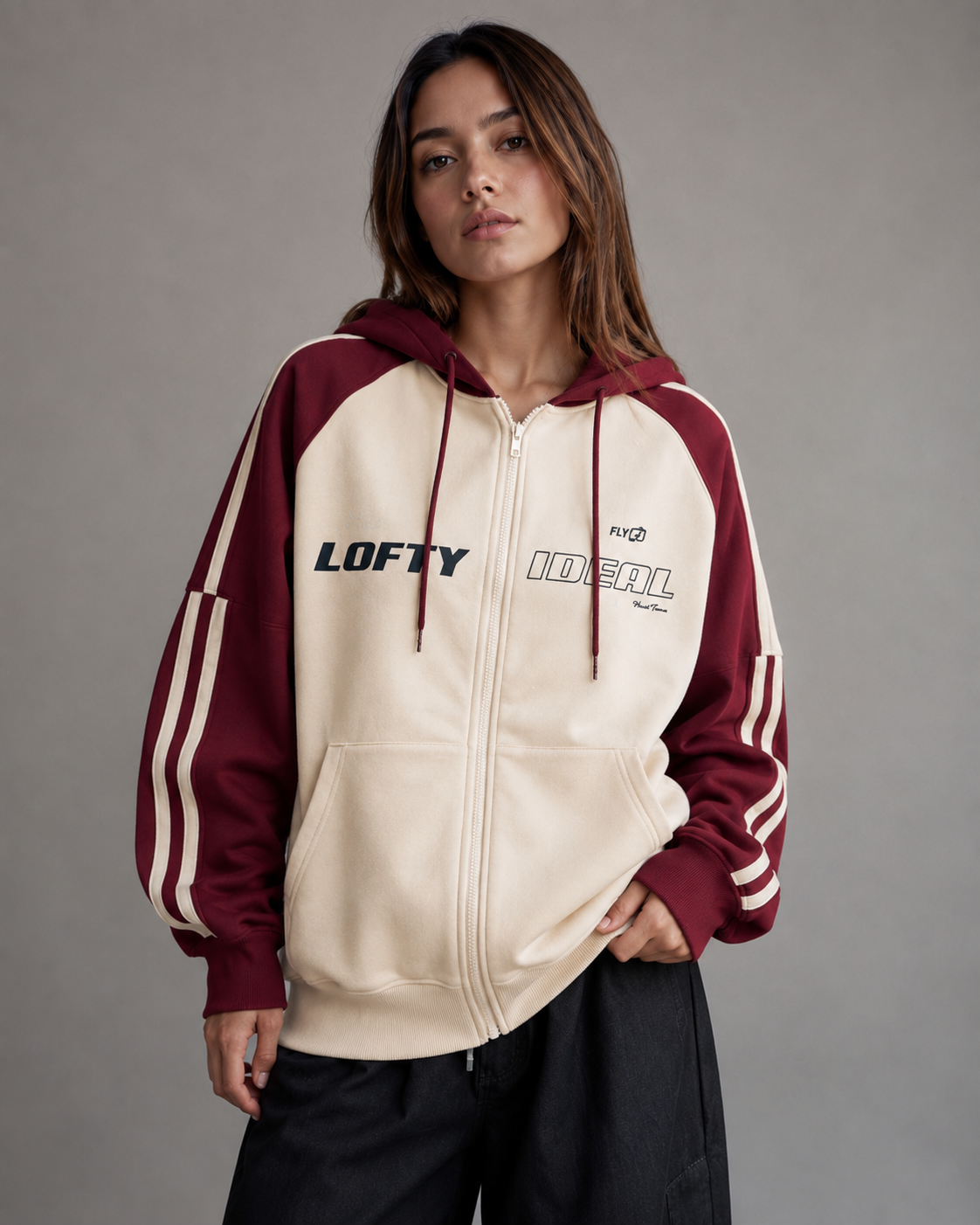 Imogen | Colour Block Zip-Up Hoodie