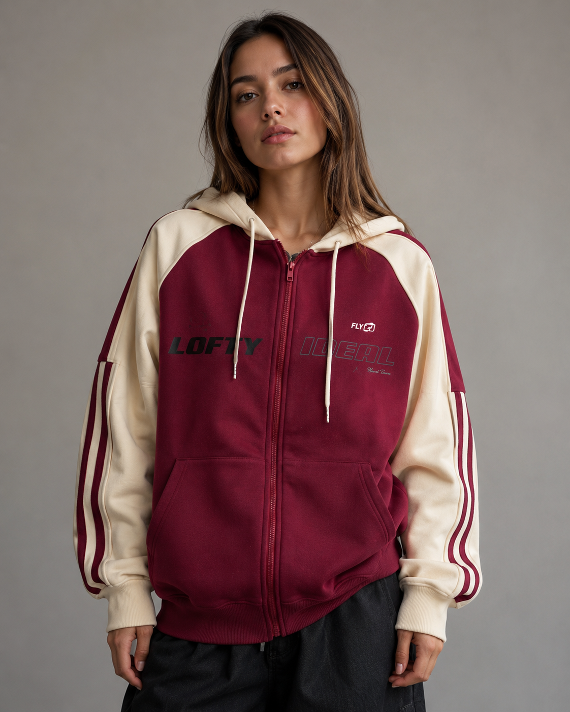 Imogen | Colour Block Zip-Up Hoodie