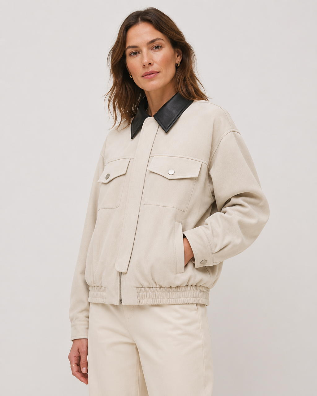 Marnie | Cropped Barn Jacket with Faux Suede Collar