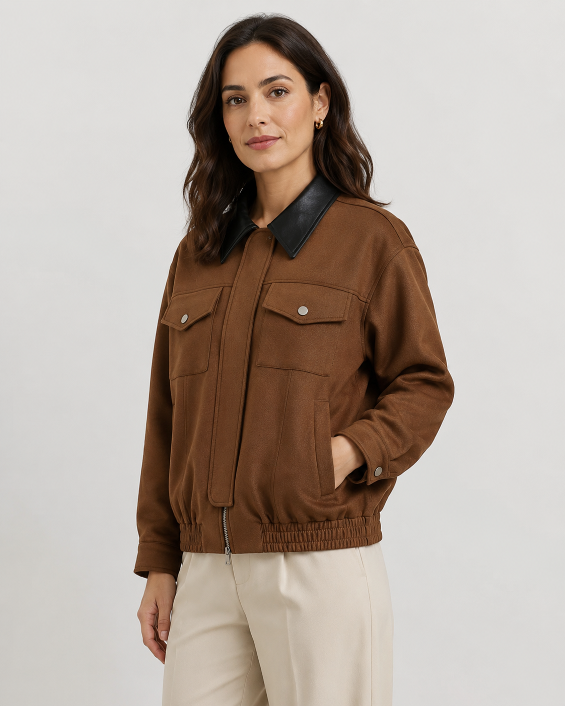 Marnie | Cropped Barn Jacket with Faux Suede Collar