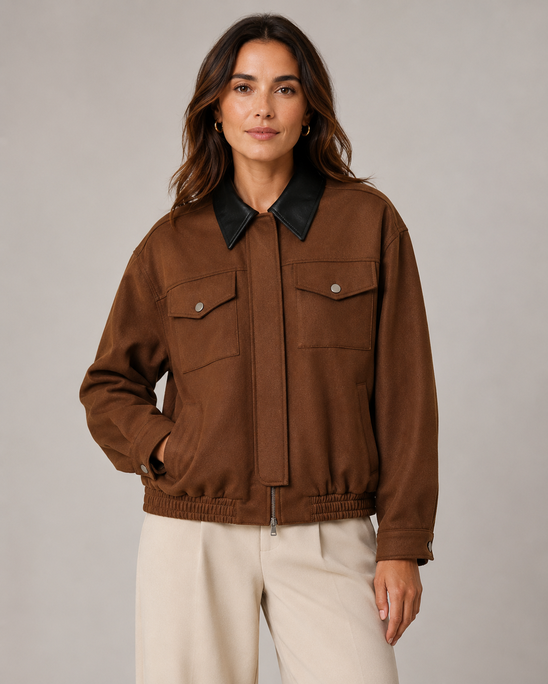 Marnie | Cropped Barn Jacket with Faux Suede Collar