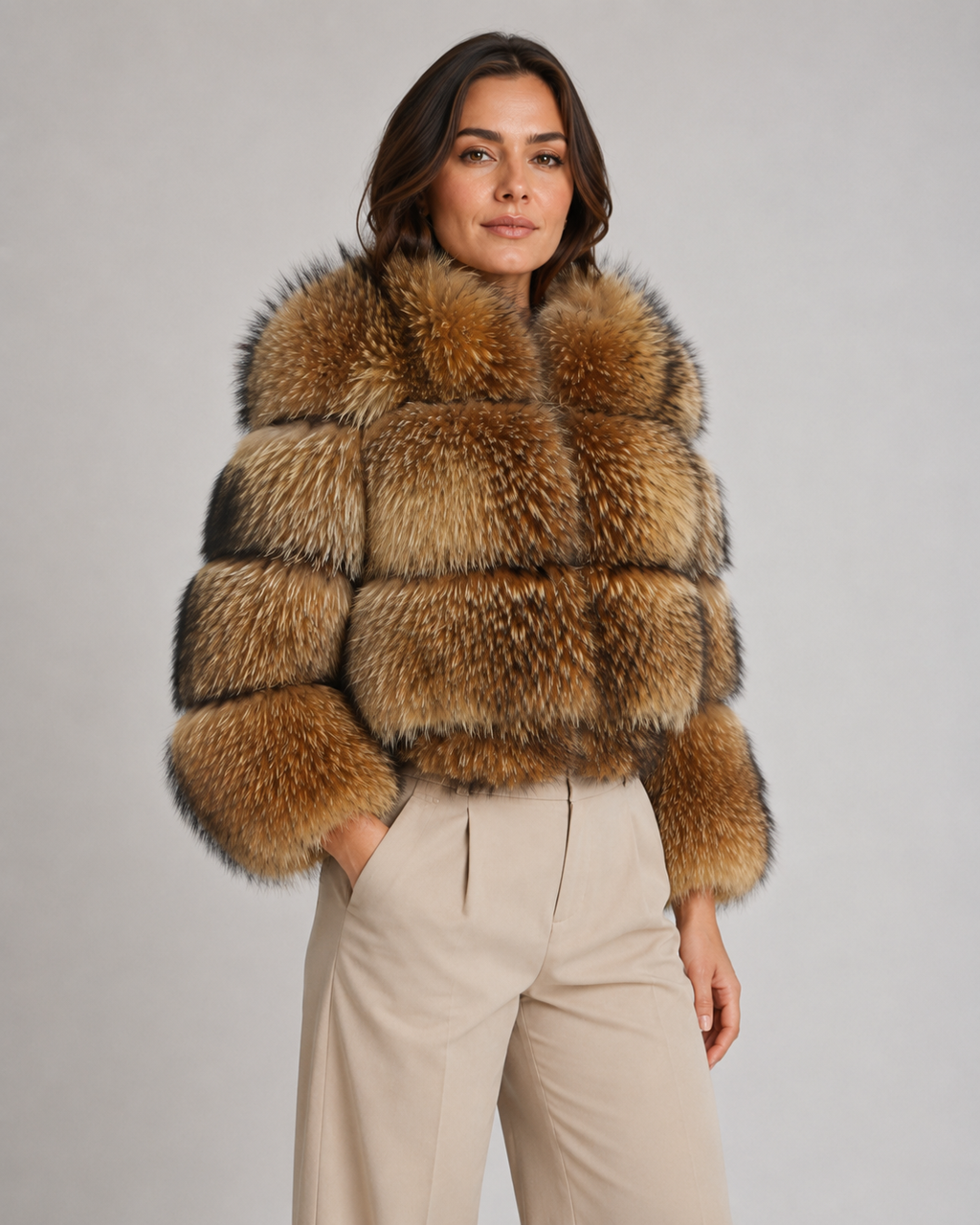Lucienne | Cropped Fur Jacket with Oversized Collar