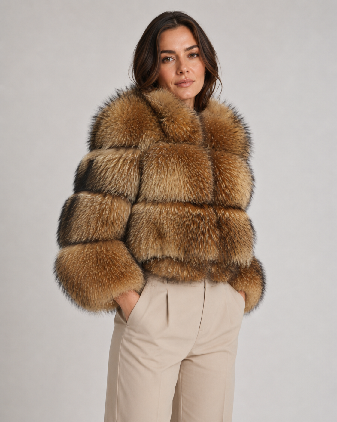 Lucienne | Cropped Fur Jacket with Oversized Collar
