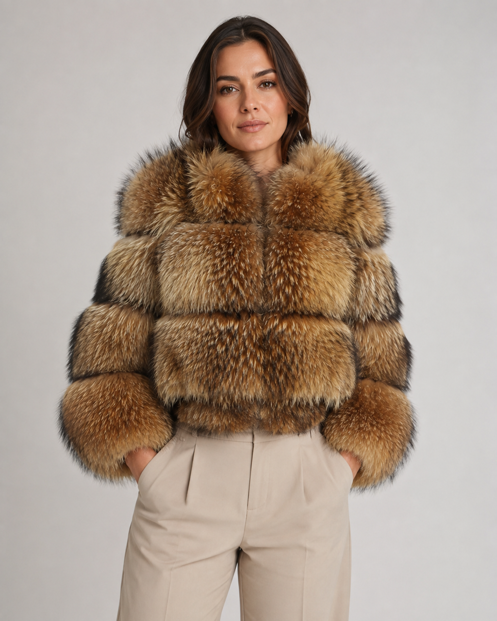 Lucienne | Cropped Fur Jacket with Oversized Collar