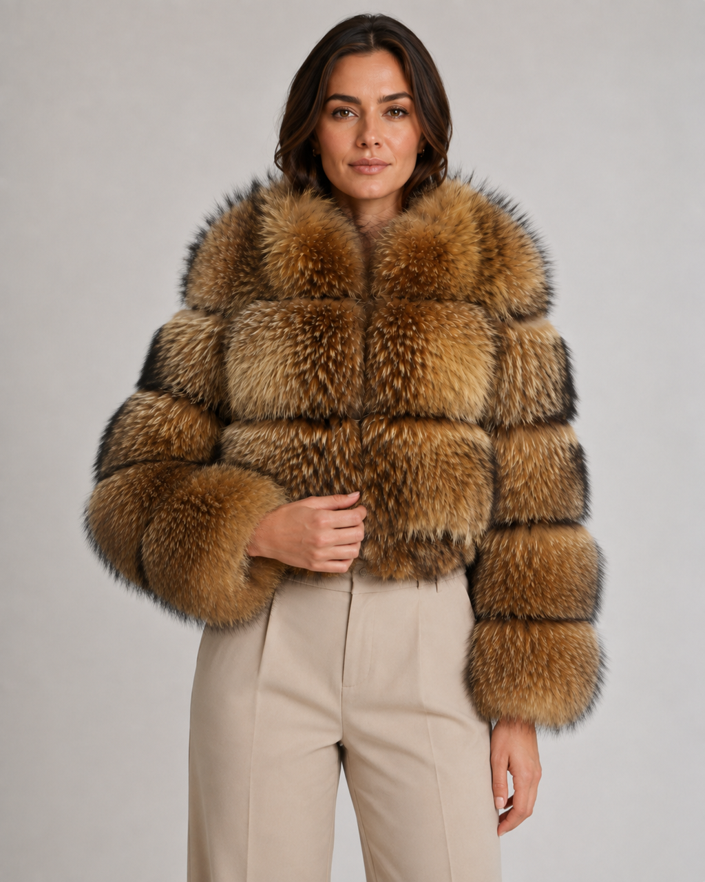 Lucienne | Cropped Fur Jacket with Oversized Collar