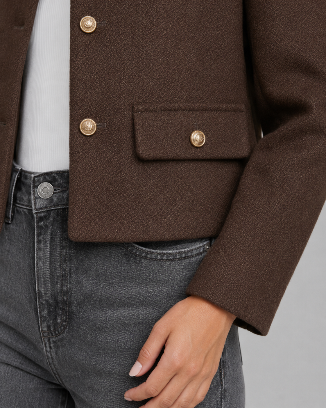Ulrika | Cropped Collarless Gold Button Jacket