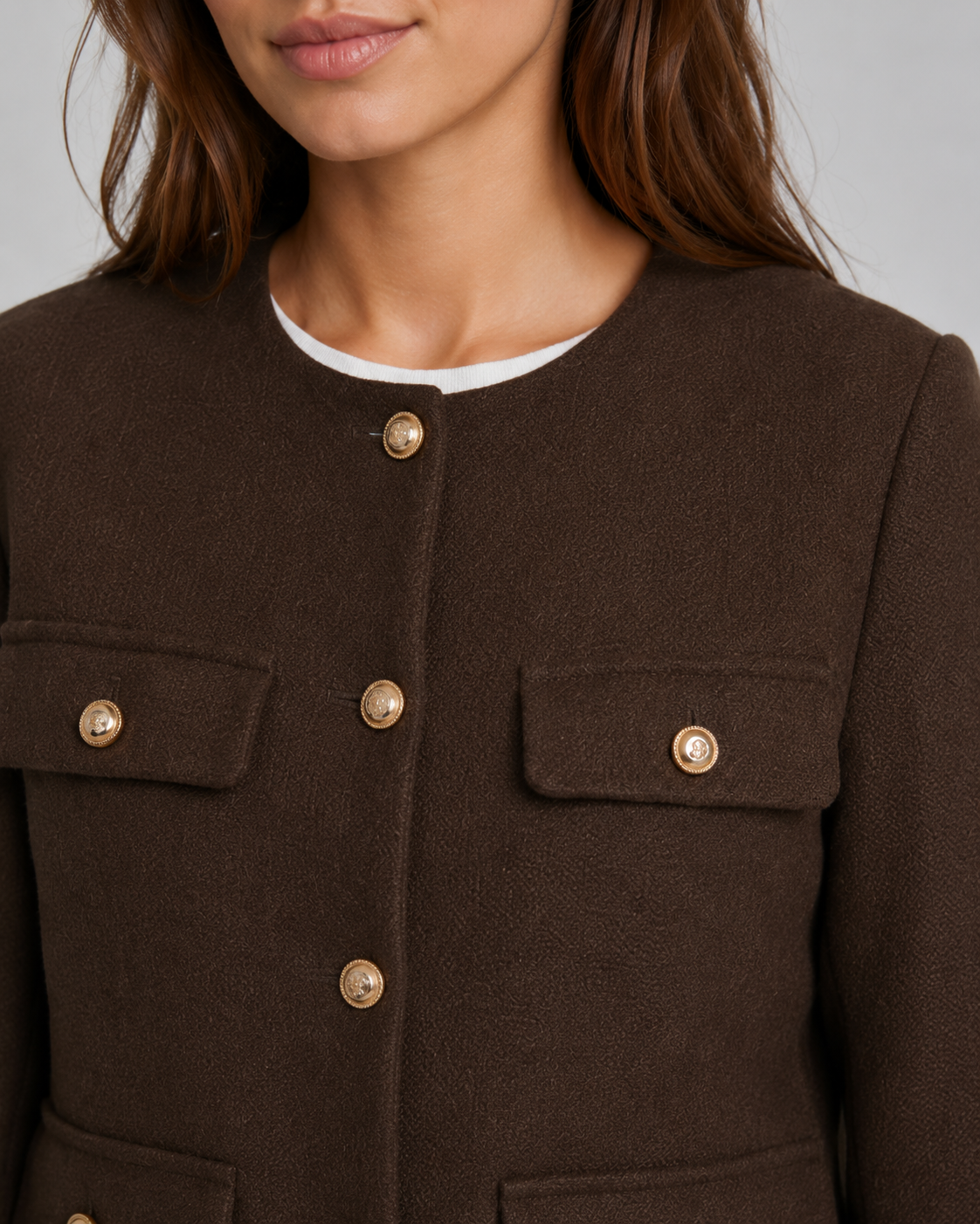 Ulrika | Cropped Collarless Gold Button Jacket