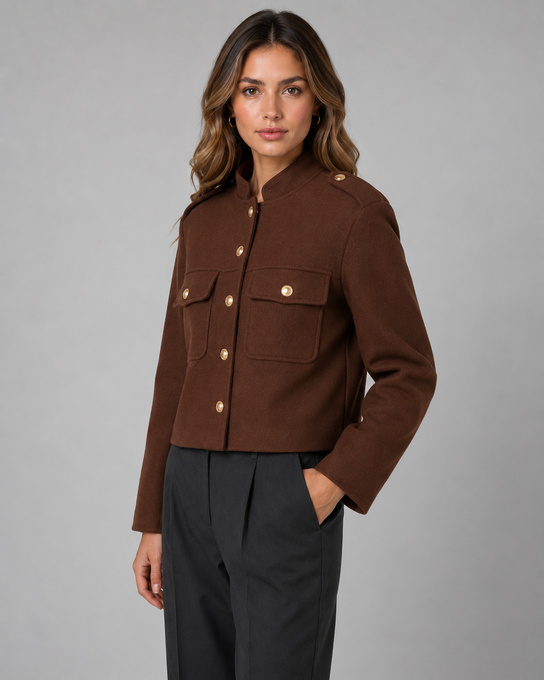 Sable | Gold Button Structured Crop Jacket
