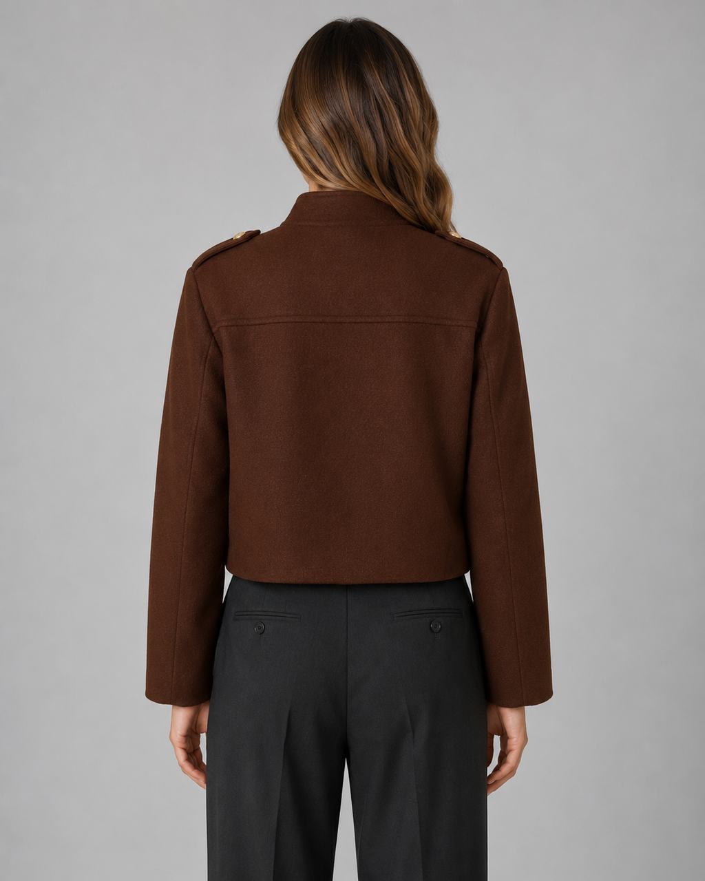 Sable | Gold Button Structured Crop Jacket