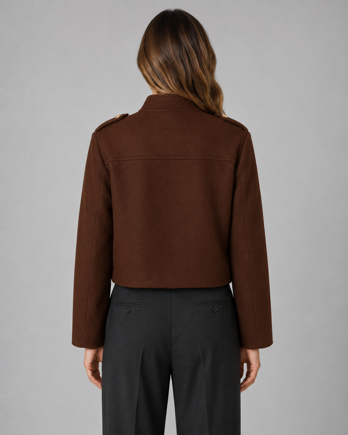 Sable | Gold Button Structured Crop Jacket