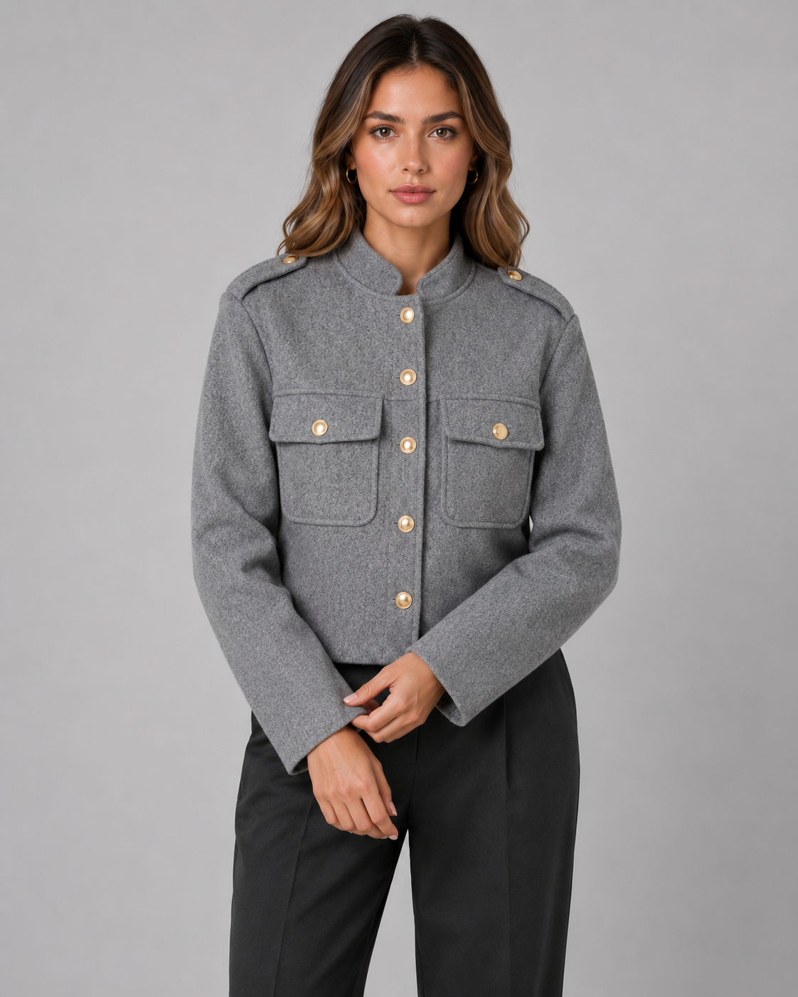 Sable | Gold Button Structured Crop Jacket