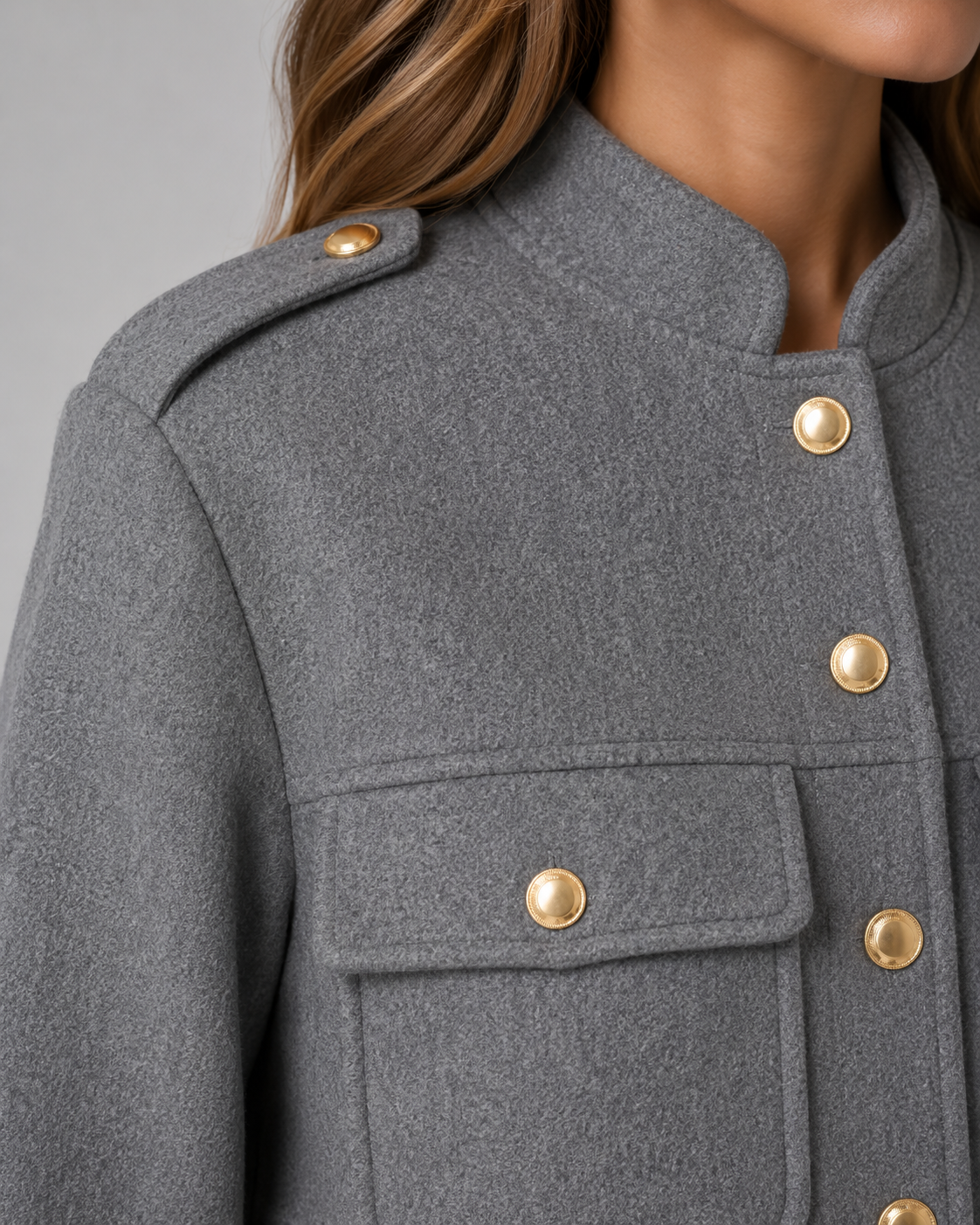 Sable | Gold Button Structured Crop Jacket
