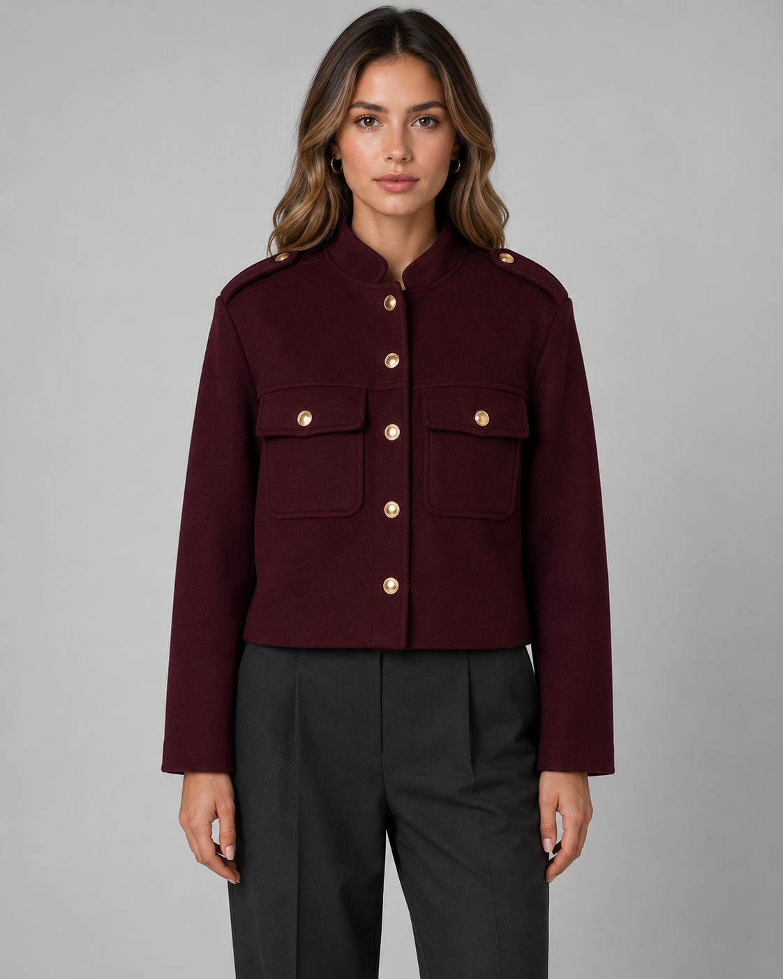 Sable | Gold Button Structured Crop Jacket