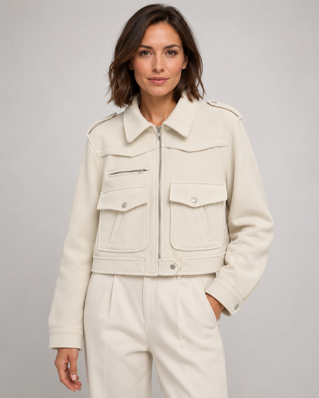 Rosalyn | Cropped Suede Jacket with Snap Flap Pockets