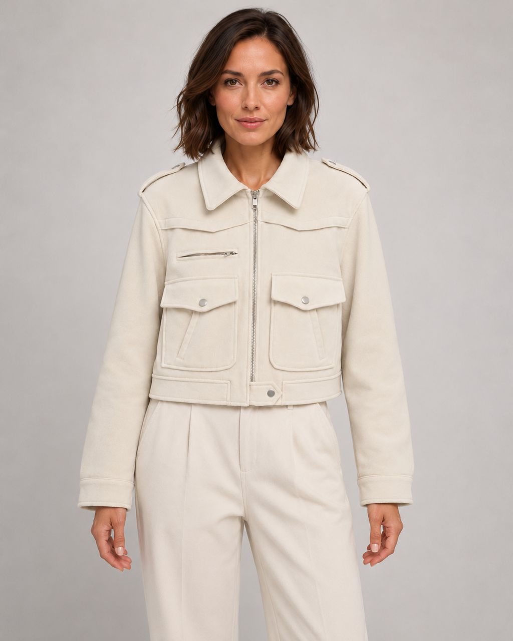 Rosalyn | Cropped Suede Jacket with Snap Flap Pockets