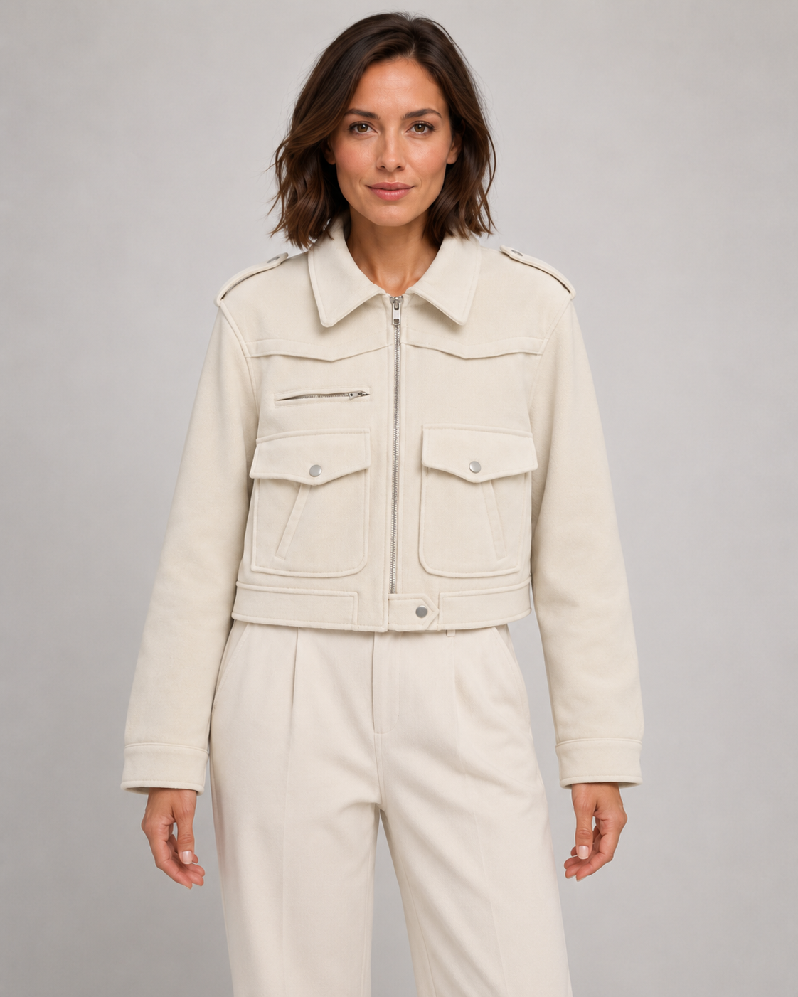 Rosalyn | Cropped Suede Jacket with Snap Flap Pockets
