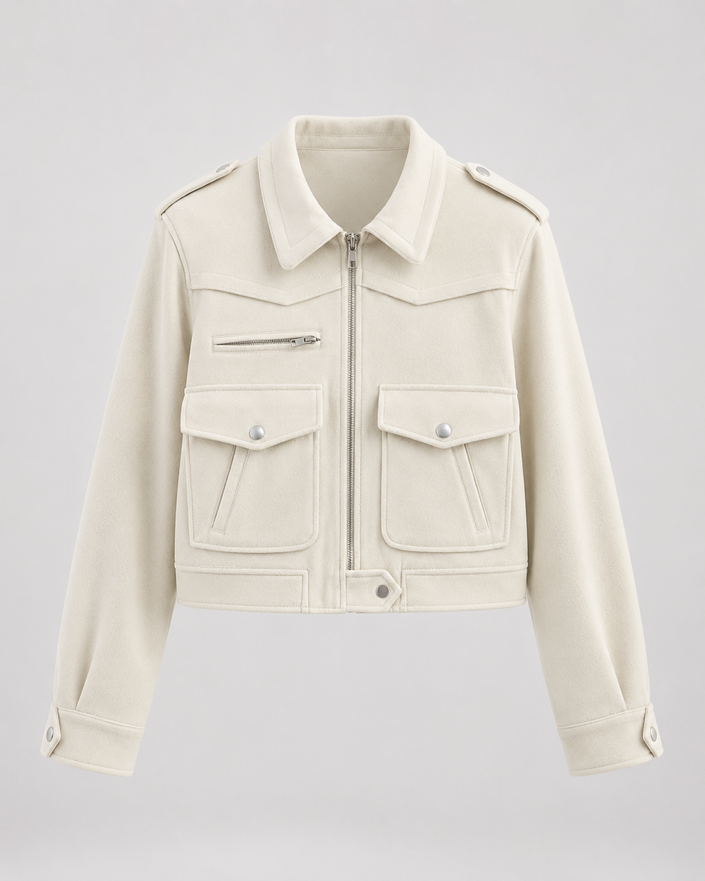 Rosalyn | Cropped Suede Jacket with Snap Flap Pockets