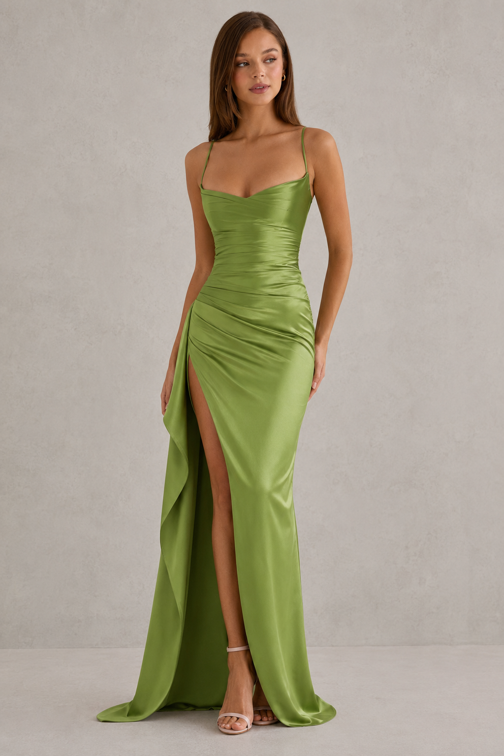 Odette | Draped Satin Maxi Dress with Side Slit