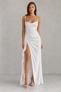 Odette | Draped Satin Maxi Dress with Side Slit