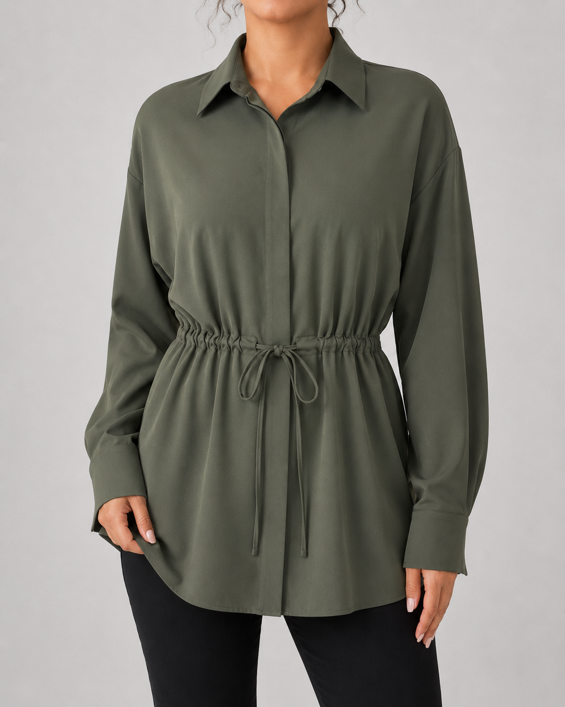 Elspeth | Oversized Longline Shirt with Drawstring Waist