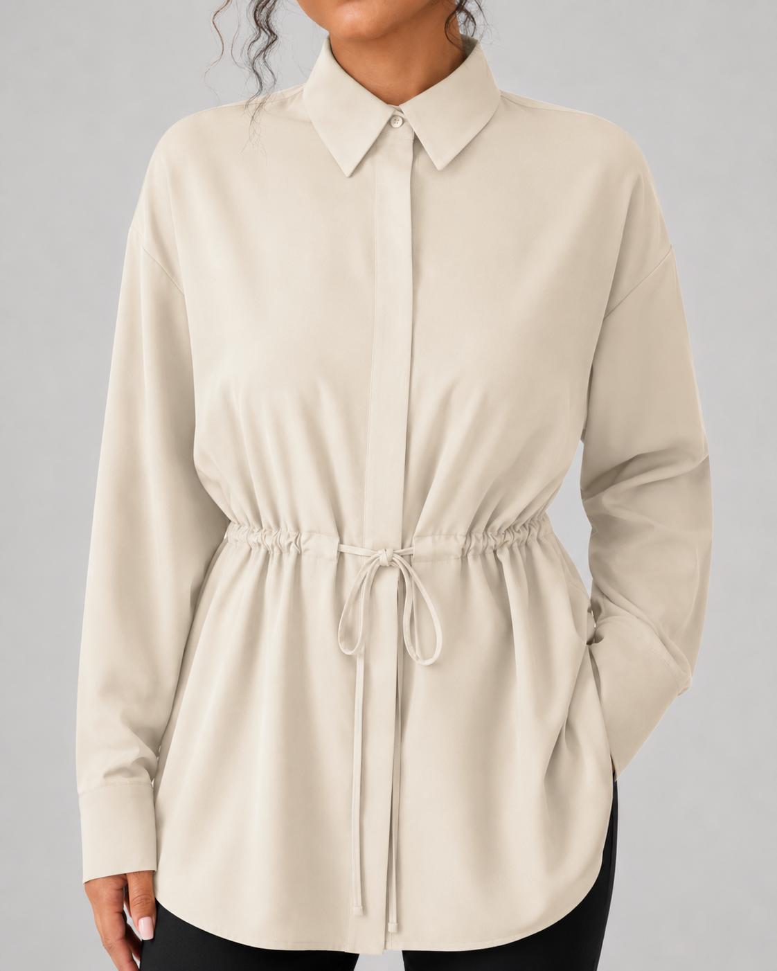 Elspeth | Oversized Longline Shirt with Drawstring Waist