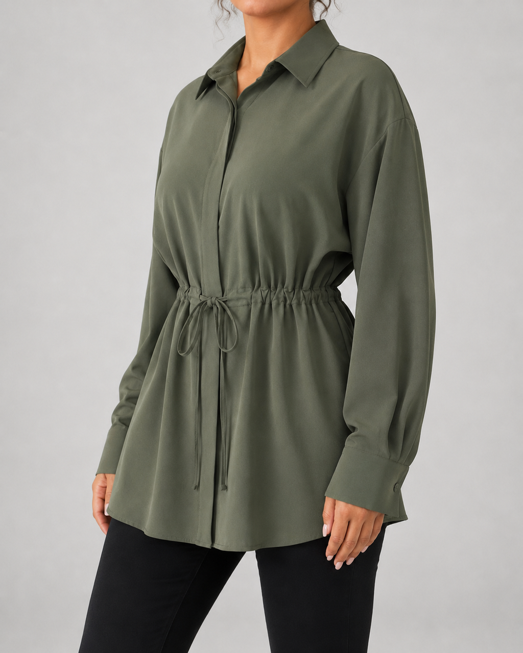 Elspeth | Oversized Longline Shirt with Drawstring Waist