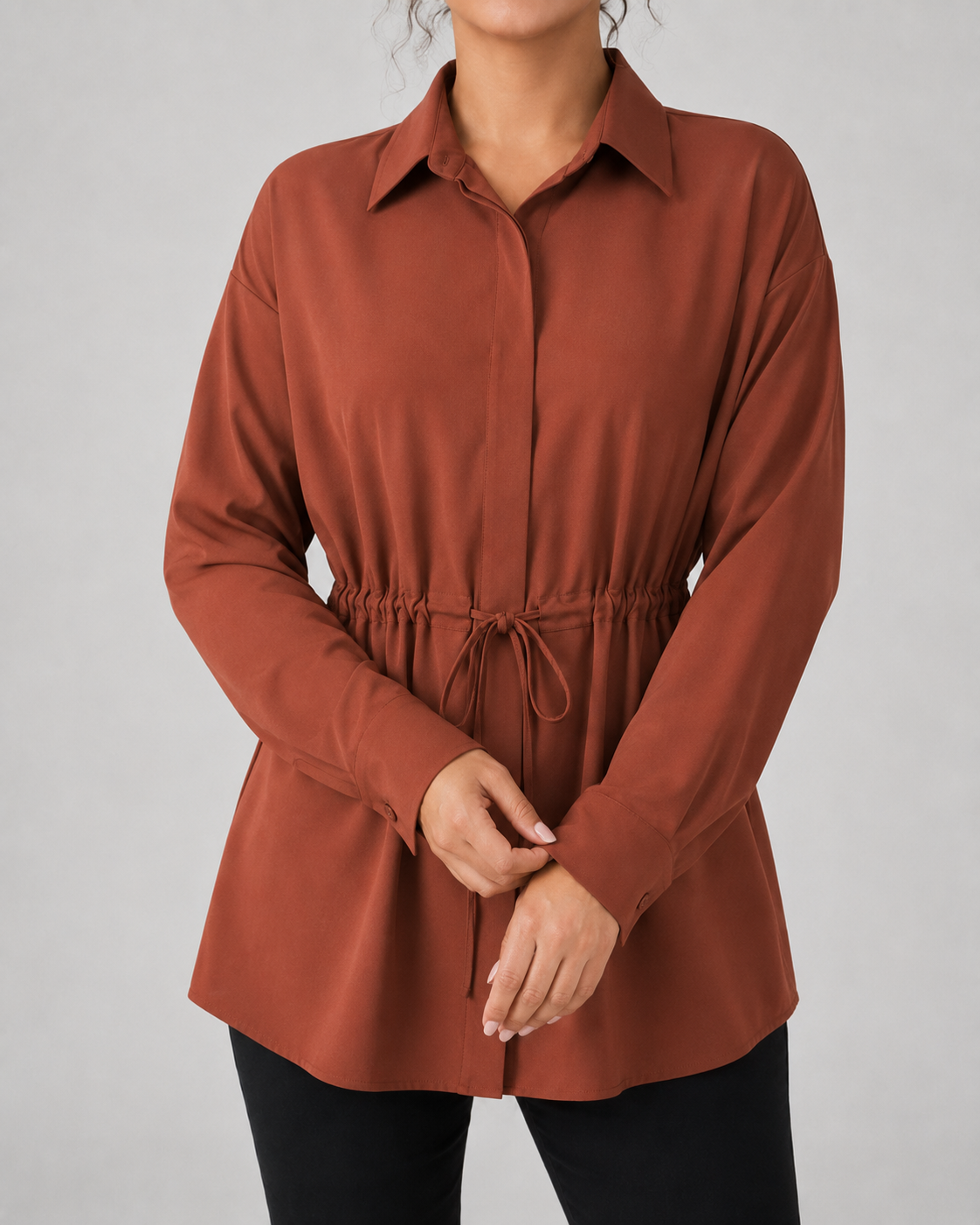 Elspeth | Oversized Longline Shirt with Drawstring Waist