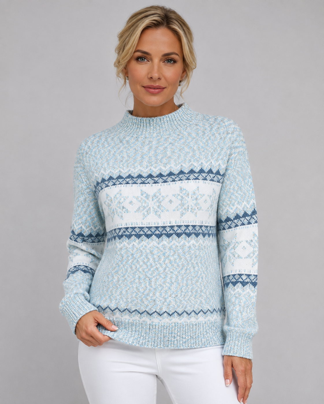 Gemma | Fair Isle Ribbed Mock Neck Sweater