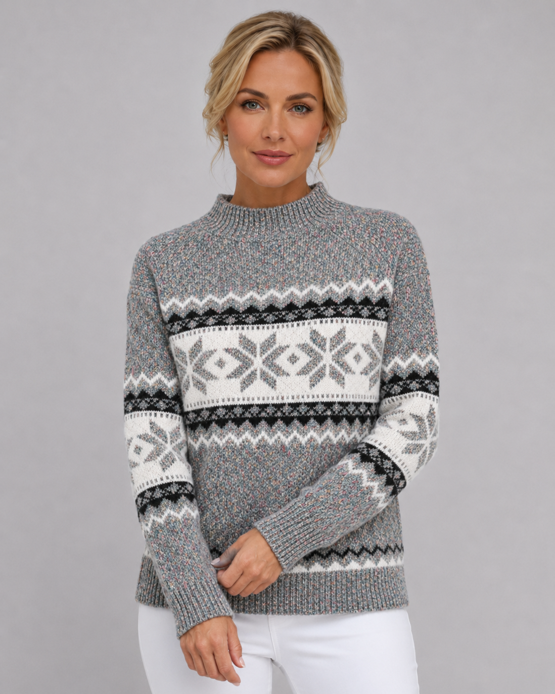 Gemma | Fair Isle Ribbed Mock Neck Sweater
