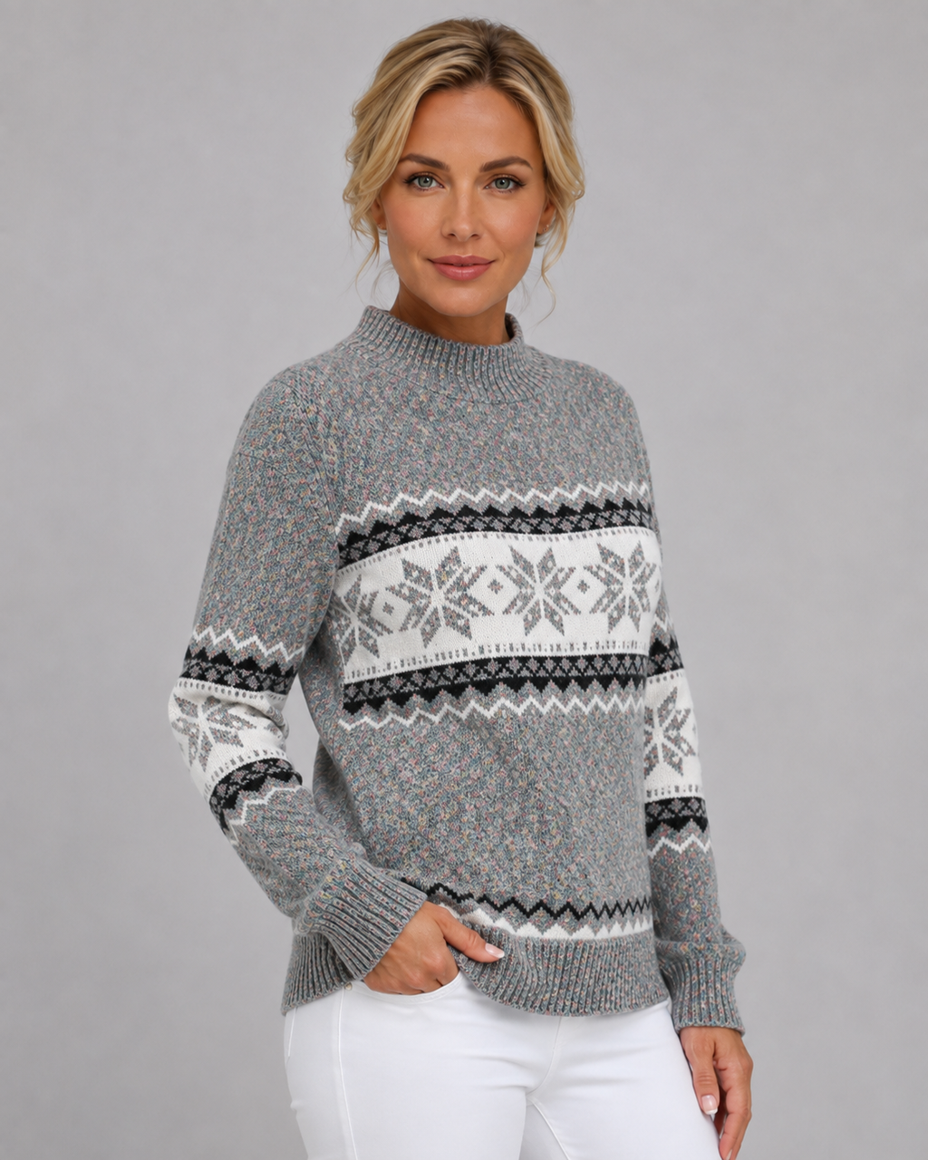 Gemma | Fair Isle Ribbed Mock Neck Sweater