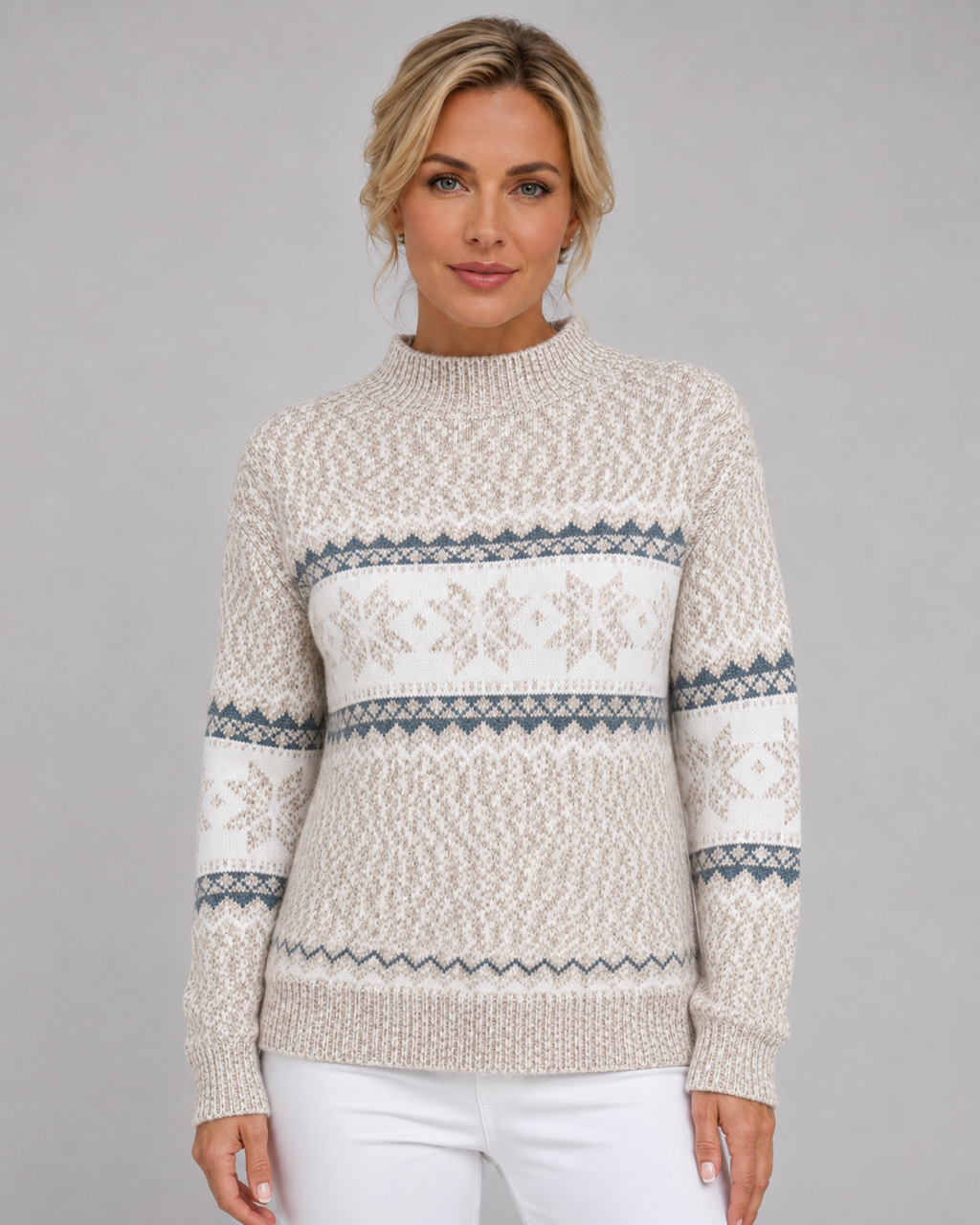 Gemma | Fair Isle Ribbed Mock Neck Sweater