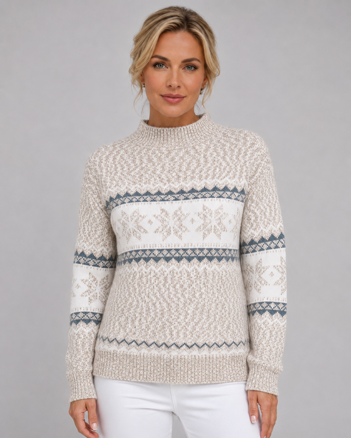 Gemma | Fair Isle Ribbed Mock Neck Sweater
