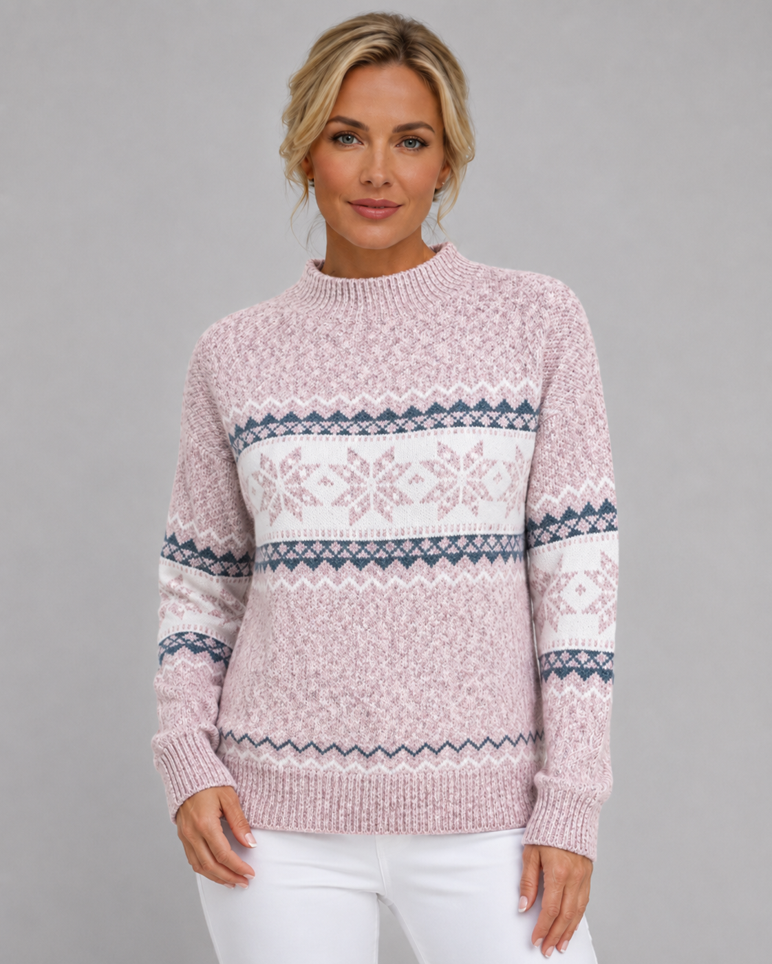 Gemma | Fair Isle Ribbed Mock Neck Sweater