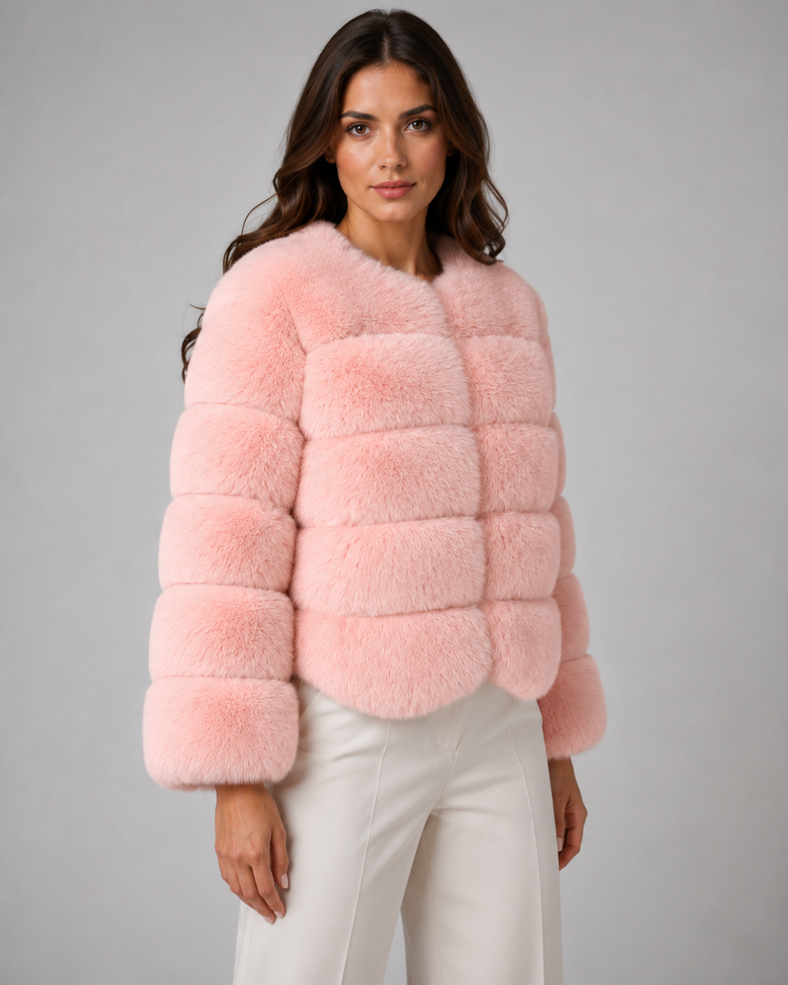 Mireille | Plush Collarless Cropped Faux Fur Jacket