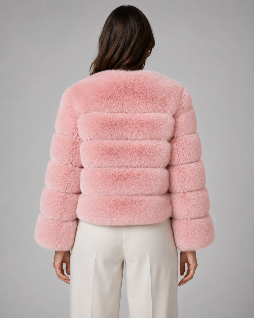 Mireille | Plush Collarless Cropped Faux Fur Jacket