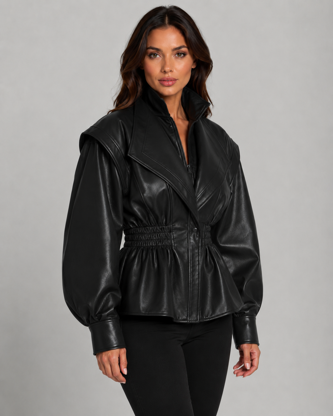 Briony | Faux Leather Peplum Jacket