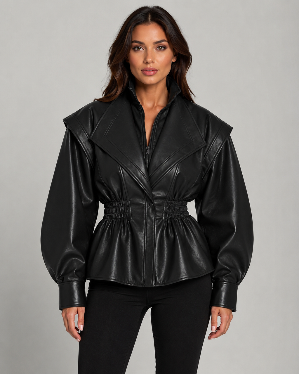 Briony | Faux Leather Peplum Jacket
