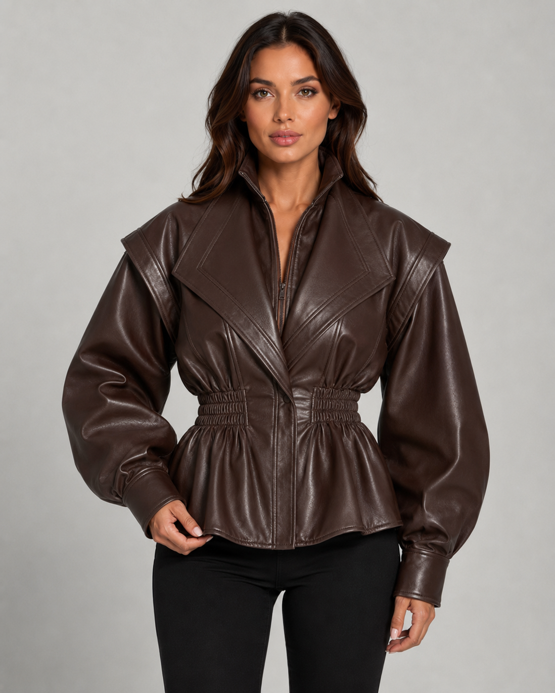 Briony | Faux Leather Peplum Jacket