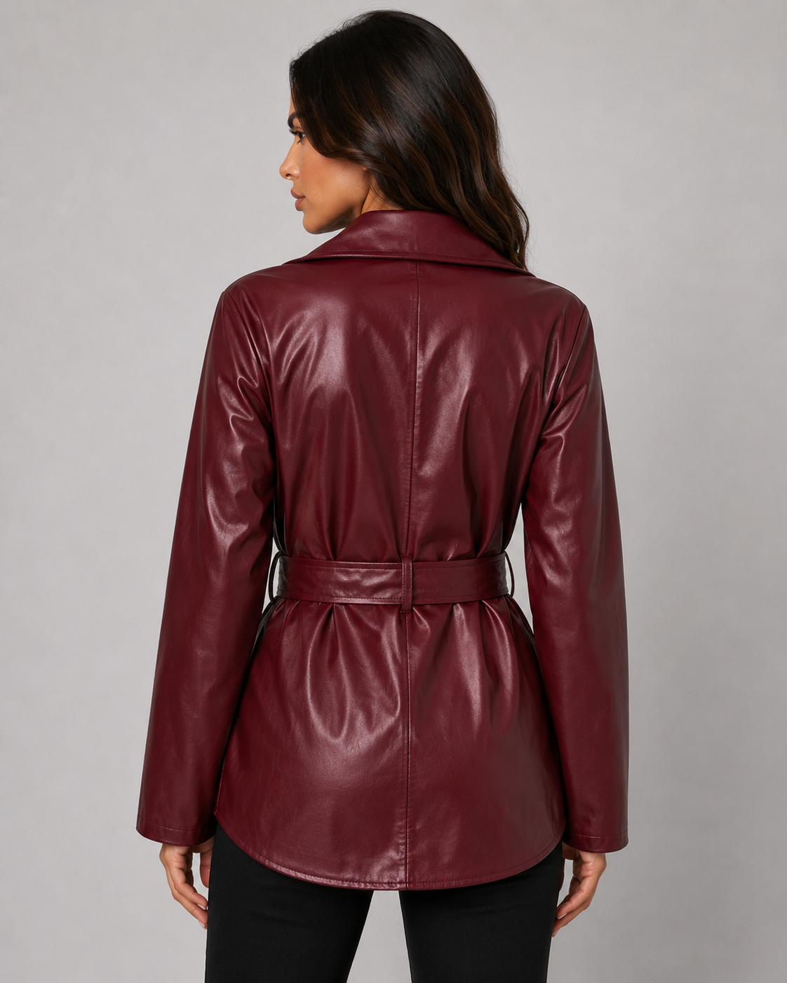 Saoirse | Faux Leather Tie Waist Shirt Jacket